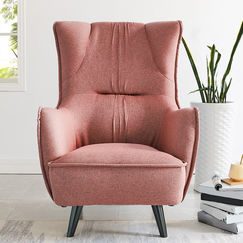 Mid-century Linen Blend Accent Armchair Arms Included Arm Chair Pink Cotton and Linen 1 Piece Clearhalo 'Accent Chairs' 'accent_chairs' 'Chairs & Seating' 'furn' 'furn_accent_chairs' 'Furniture' 'Living Room Furniture' 6462047