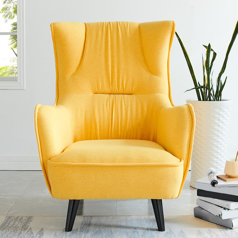 Mid-century Linen Blend Accent Armchair Arms Included Arm Chair Yellow Cotton and Linen 1 Piece Clearhalo 'Accent Chairs' 'accent_chairs' 'Chairs & Seating' 'furn' 'furn_accent_chairs' 'Furniture' 'Living Room Furniture' 6462052