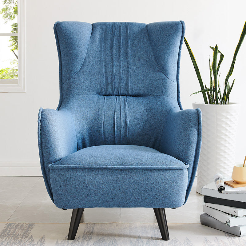 Mid-century Linen Blend Accent Armchair Arms Included Arm Chair Blue Cotton and Linen 1 Piece Clearhalo 'Accent Chairs' 'accent_chairs' 'Chairs & Seating' 'furn' 'furn_accent_chairs' 'Furniture' 'Living Room Furniture' 6462056