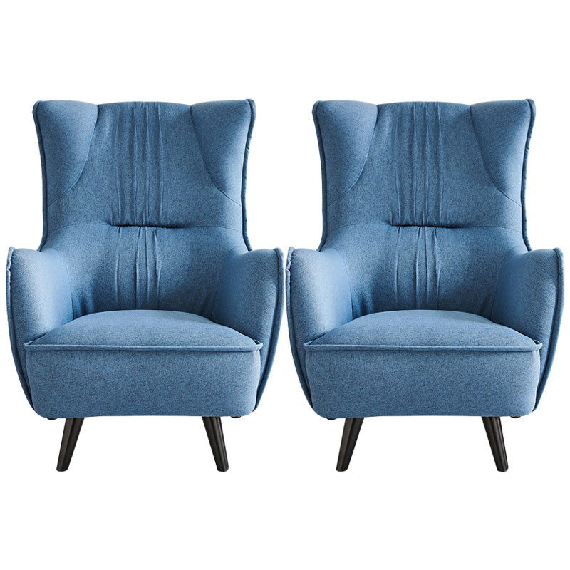 Mid-century Linen Blend Accent Armchair Arms Included Arm Chair Blue Cotton and Linen 2 Piece Set Clearhalo 'Accent Chairs' 'accent_chairs' 'Chairs & Seating' 'furn' 'furn_accent_chairs' 'Furniture' 'Living Room Furniture' 6462057