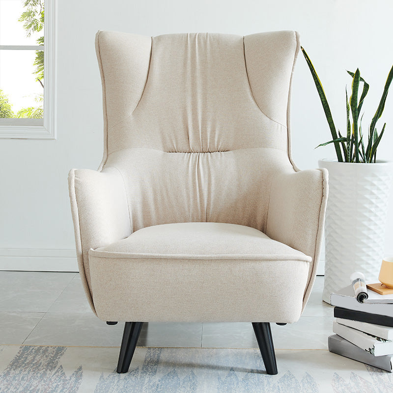 Mid-century Linen Blend Accent Armchair Arms Included Arm Chair Off-White Cotton and Linen 1 Piece Clearhalo 'Accent Chairs' 'accent_chairs' 'Chairs & Seating' 'furn' 'furn_accent_chairs' 'Furniture' 'Living Room Furniture' 6462062