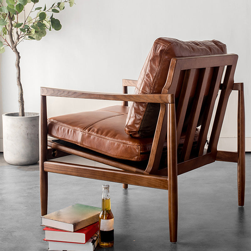 Contemporary Genuine Leather Accent Armchair Tufted Genuine Leather Arm Chair Clearhalo 'Accent Chairs' 'accent_chairs' 'Chairs & Seating' 'furn' 'furn_accent_chairs' 'Furniture' 'Living Room Furniture' 6462077