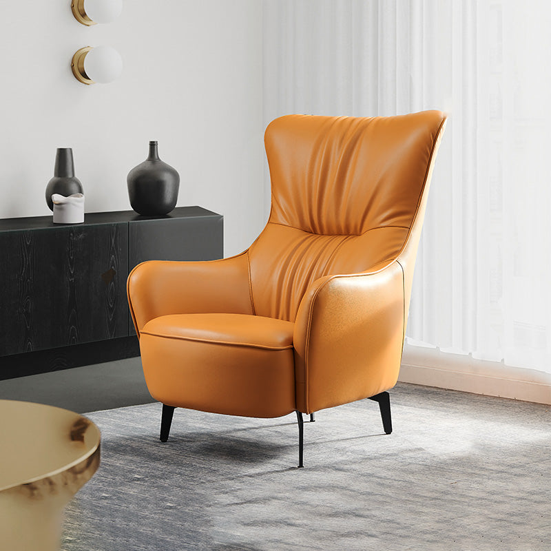 Contemporary Accent Armchair Faux Leather Barrel Accent Chair Yellow Microfiber Leather 1 Piece Clearhalo 'Accent Chairs' 'accent_chairs' 'Chairs & Seating' 'furn' 'furn_accent_chairs' 'Furniture' 'Living Room Furniture' 6462120