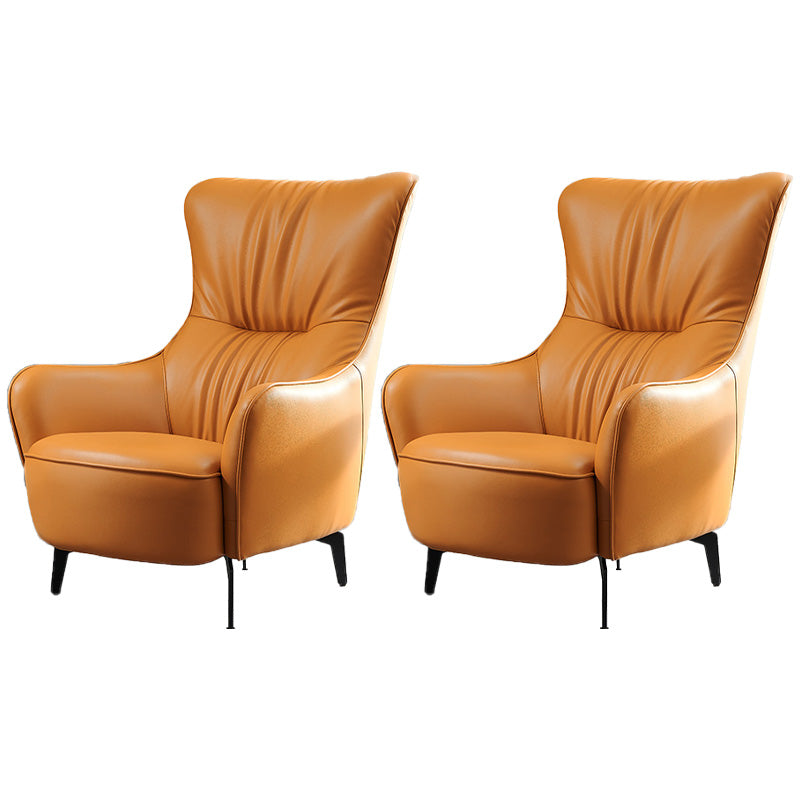 Contemporary Accent Armchair Faux Leather Barrel Accent Chair Yellow Microfiber Leather 2 Piece Set Clearhalo 'Accent Chairs' 'accent_chairs' 'Chairs & Seating' 'furn' 'furn_accent_chairs' 'Furniture' 'Living Room Furniture' 6462121