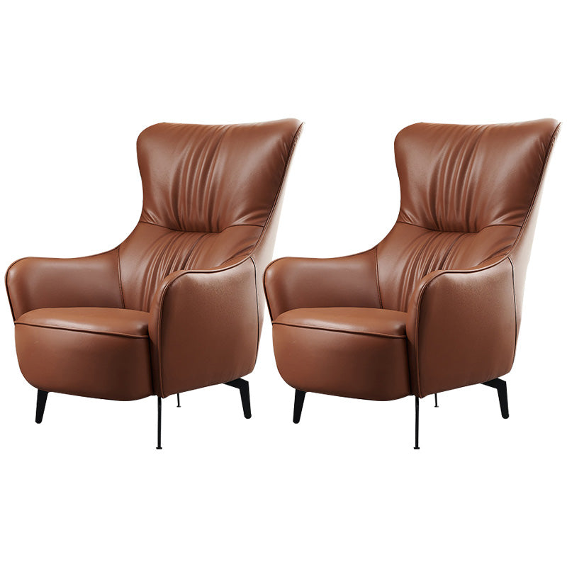 Contemporary Accent Armchair Faux Leather Barrel Accent Chair Brown Microfiber Leather 2 Piece Set Clearhalo 'Accent Chairs' 'accent_chairs' 'Chairs & Seating' 'furn' 'furn_accent_chairs' 'Furniture' 'Living Room Furniture' 6462123