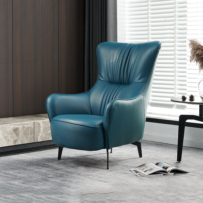 Contemporary Accent Armchair Faux Leather Barrel Accent Chair Blue Microfiber Leather 1 Piece Clearhalo 'Accent Chairs' 'accent_chairs' 'Chairs & Seating' 'furn' 'furn_accent_chairs' 'Furniture' 'Living Room Furniture' 6462125