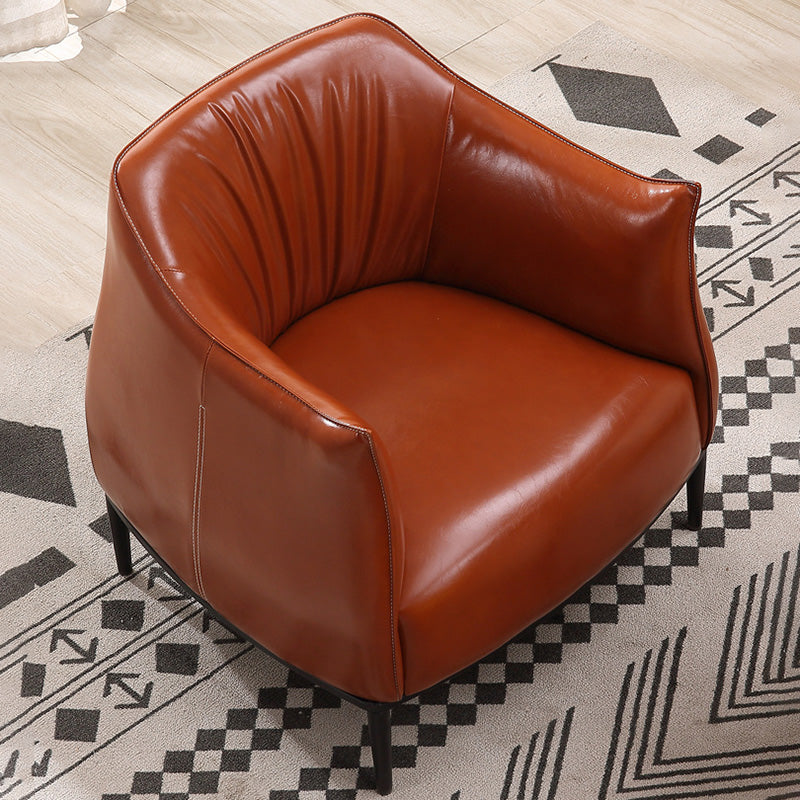 Contemporary Faux Leather Accent Chair Fixed Back Barrel Accent Chair Clearhalo 'Accent Chairs' 'accent_chairs' 'Chairs & Seating' 'furn' 'furn_accent_chairs' 'Furniture' 'Living Room Furniture' 6462139