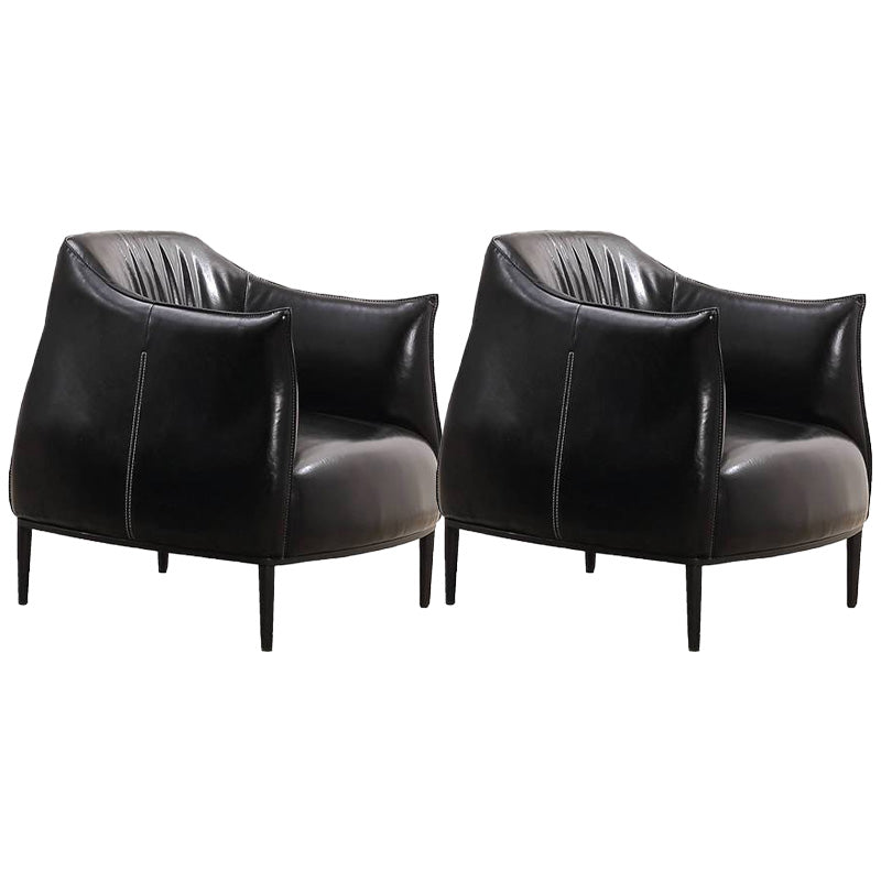 Contemporary Faux Leather Accent Chair Fixed Back Barrel Accent Chair Black Faux Leather 2 Piece Set Clearhalo 'Accent Chairs' 'accent_chairs' 'Chairs & Seating' 'furn' 'furn_accent_chairs' 'Furniture' 'Living Room Furniture' 6462140