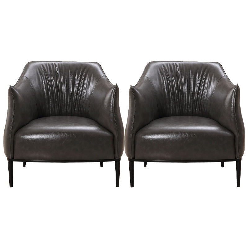Contemporary Faux Leather Accent Chair Fixed Back Barrel Accent Chair Grey Faux Leather 2 Piece Set Clearhalo 'Accent Chairs' 'accent_chairs' 'Chairs & Seating' 'furn' 'furn_accent_chairs' 'Furniture' 'Living Room Furniture' 6462144