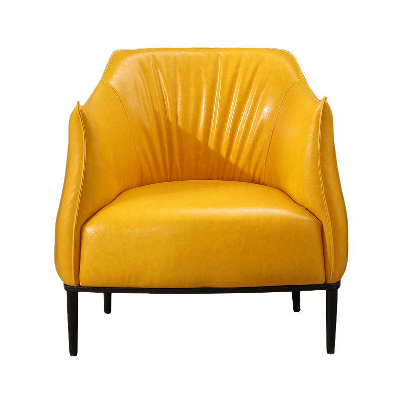 Contemporary Faux Leather Accent Chair Fixed Back Barrel Accent Chair Yellow Faux Leather 1 Piece Clearhalo 'Accent Chairs' 'accent_chairs' 'Chairs & Seating' 'furn' 'furn_accent_chairs' 'Furniture' 'Living Room Furniture' 6462146