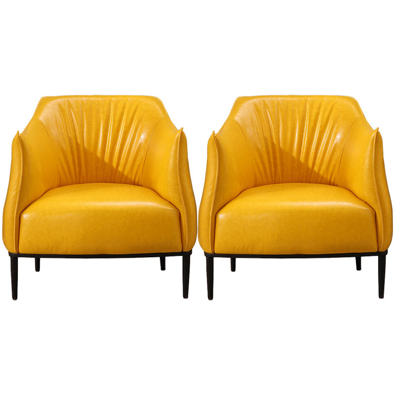Contemporary Faux Leather Accent Chair Fixed Back Barrel Accent Chair Yellow Faux Leather 2 Piece Set Clearhalo 'Accent Chairs' 'accent_chairs' 'Chairs & Seating' 'furn' 'furn_accent_chairs' 'Furniture' 'Living Room Furniture' 6462148