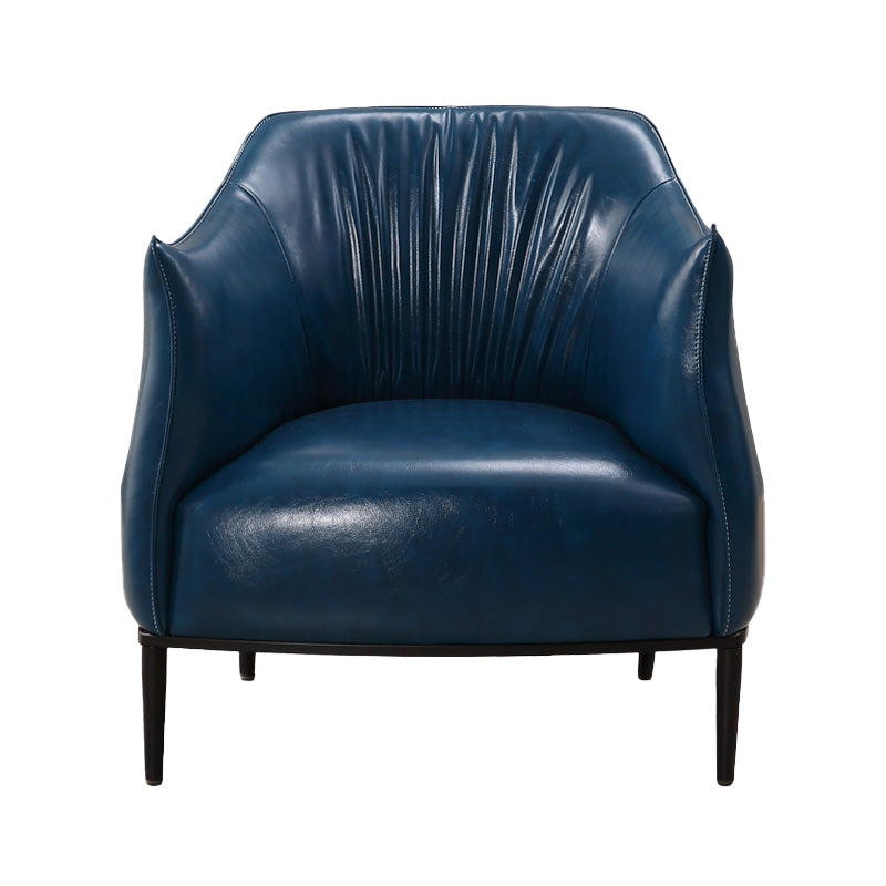 Contemporary Faux Leather Accent Chair Fixed Back Barrel Accent Chair Blue Faux Leather 1 Piece Clearhalo 'Accent Chairs' 'accent_chairs' 'Chairs & Seating' 'furn' 'furn_accent_chairs' 'Furniture' 'Living Room Furniture' 6462153