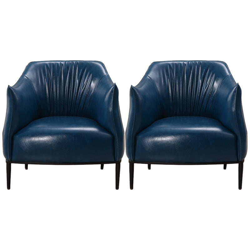 Contemporary Faux Leather Accent Chair Fixed Back Barrel Accent Chair Blue Faux Leather 2 Piece Set Clearhalo 'Accent Chairs' 'accent_chairs' 'Chairs & Seating' 'furn' 'furn_accent_chairs' 'Furniture' 'Living Room Furniture' 6462155