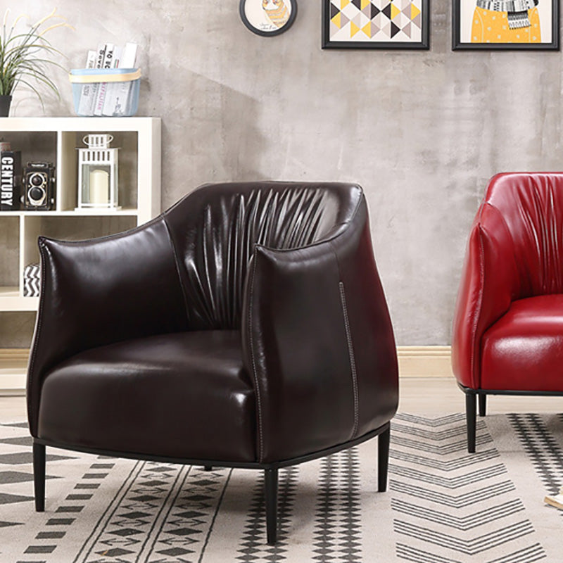 Contemporary Faux Leather Accent Chair Fixed Back Barrel Accent Chair Clearhalo 'Accent Chairs' 'accent_chairs' 'Chairs & Seating' 'furn' 'furn_accent_chairs' 'Furniture' 'Living Room Furniture' 6462157