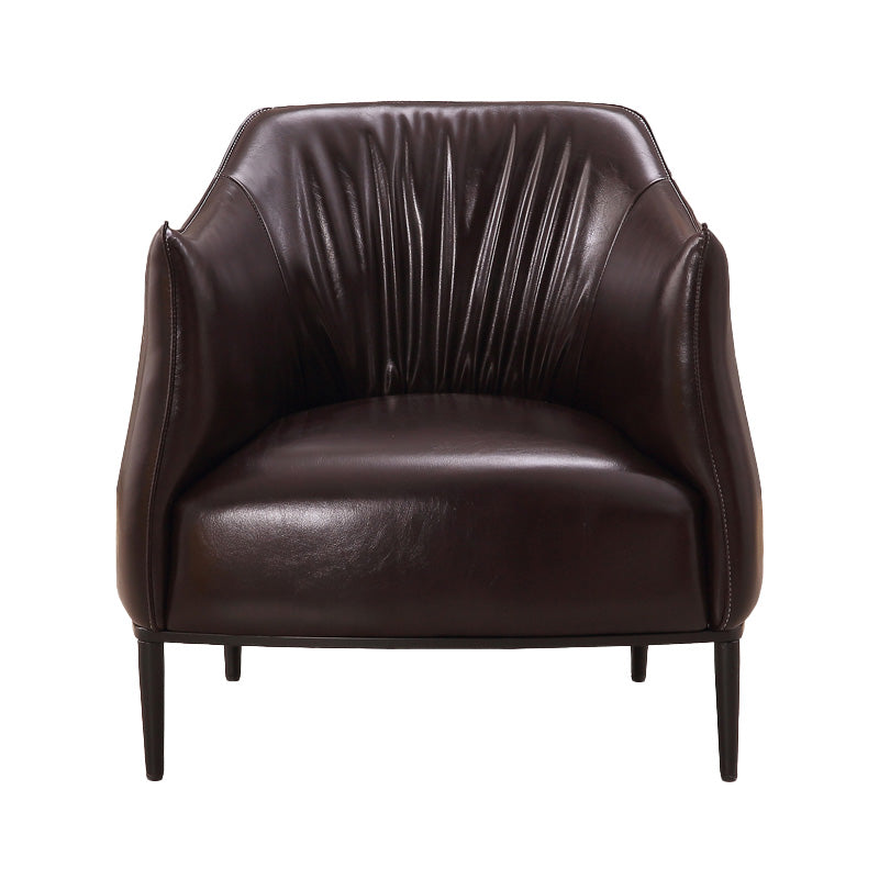 Contemporary Faux Leather Accent Chair Fixed Back Barrel Accent Chair Dark Coffee Faux Leather 1 Piece Clearhalo 'Accent Chairs' 'accent_chairs' 'Chairs & Seating' 'furn' 'furn_accent_chairs' 'Furniture' 'Living Room Furniture' 6462161