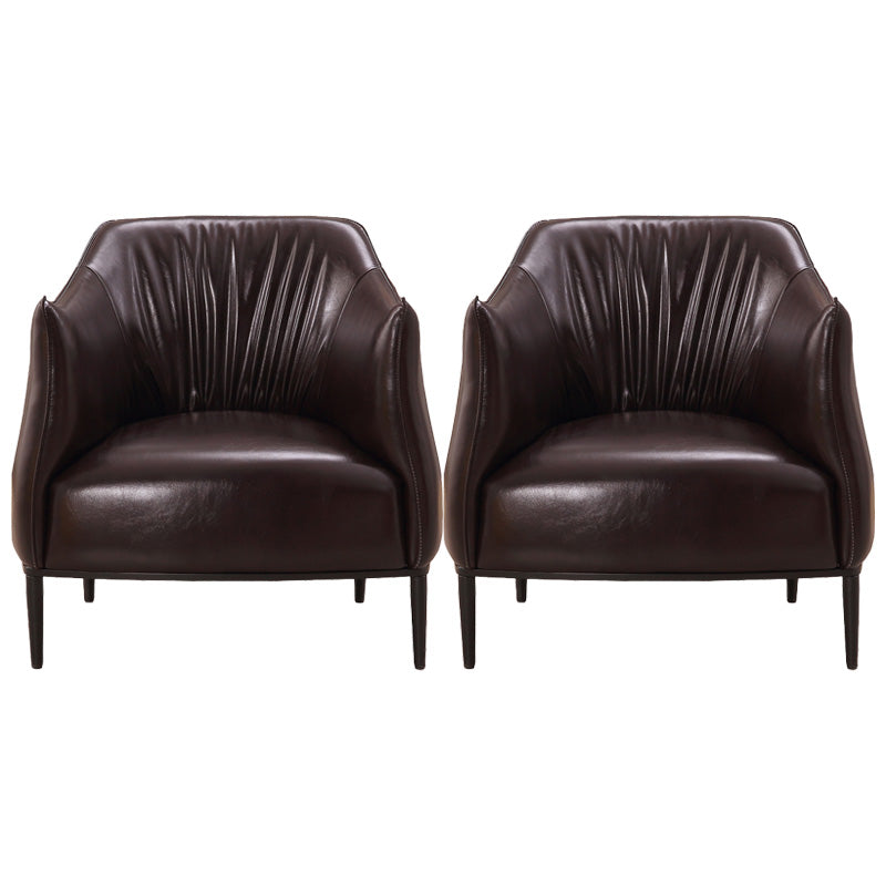 Contemporary Faux Leather Accent Chair Fixed Back Barrel Accent Chair Dark Coffee Faux Leather 2 Piece Set Clearhalo 'Accent Chairs' 'accent_chairs' 'Chairs & Seating' 'furn' 'furn_accent_chairs' 'Furniture' 'Living Room Furniture' 6462163