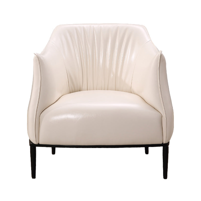 Contemporary Faux Leather Accent Chair Fixed Back Barrel Accent Chair Off-White Faux Leather 1 Piece Clearhalo 'Accent Chairs' 'accent_chairs' 'Chairs & Seating' 'furn' 'furn_accent_chairs' 'Furniture' 'Living Room Furniture' 6462165