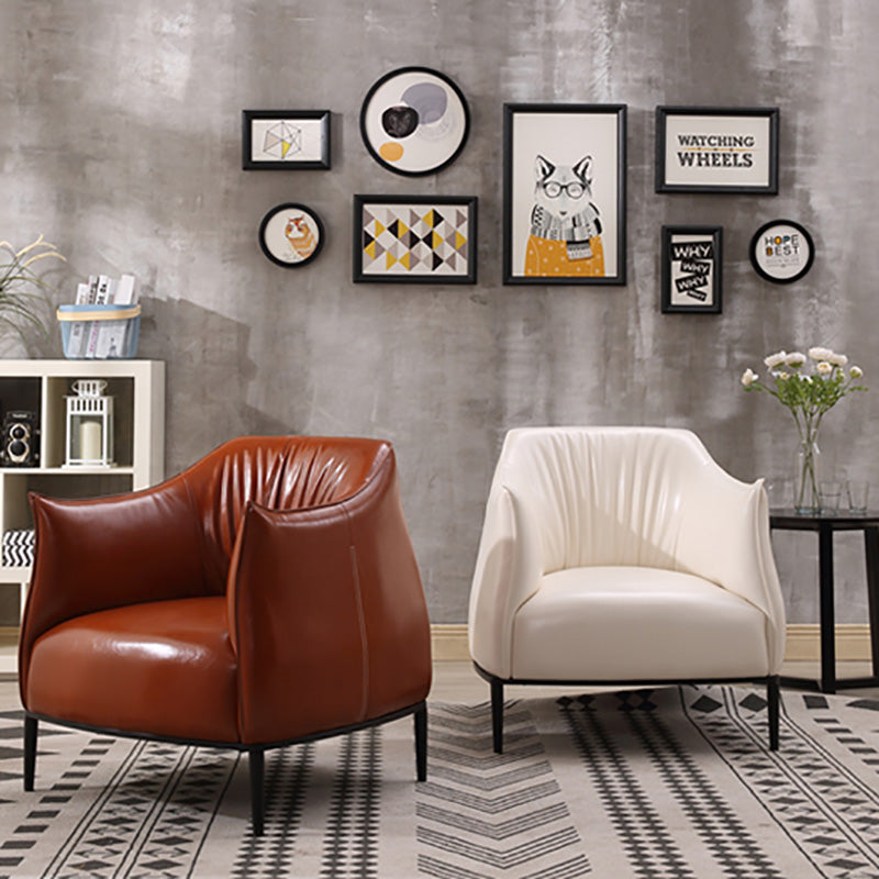 Contemporary Faux Leather Accent Chair Fixed Back Barrel Accent Chair Clearhalo 'Accent Chairs' 'accent_chairs' 'Chairs & Seating' 'furn' 'furn_accent_chairs' 'Furniture' 'Living Room Furniture' 6462166