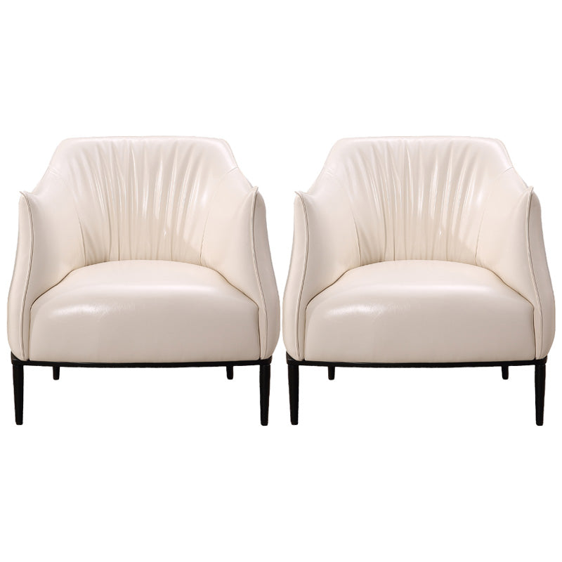 Contemporary Faux Leather Accent Chair Fixed Back Barrel Accent Chair Off-White Faux Leather 2 Piece Set Clearhalo 'Accent Chairs' 'accent_chairs' 'Chairs & Seating' 'furn' 'furn_accent_chairs' 'Furniture' 'Living Room Furniture' 6462167