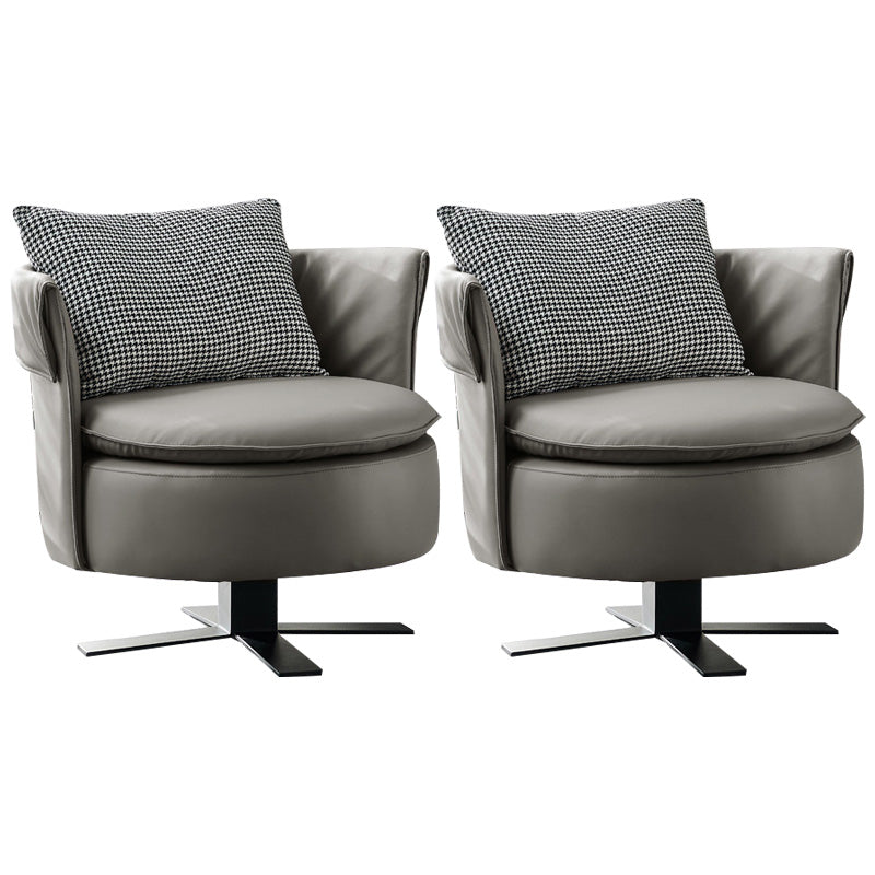 Modern Accent Armchair Contemporary Swivel Barrel Accent Chair Grey Microfiber Leather 2 Piece Set Clearhalo 'Accent Chairs' 'accent_chairs' 'Chairs & Seating' 'furn' 'furn_accent_chairs' 'Furniture' 'Living Room Furniture' 6462170