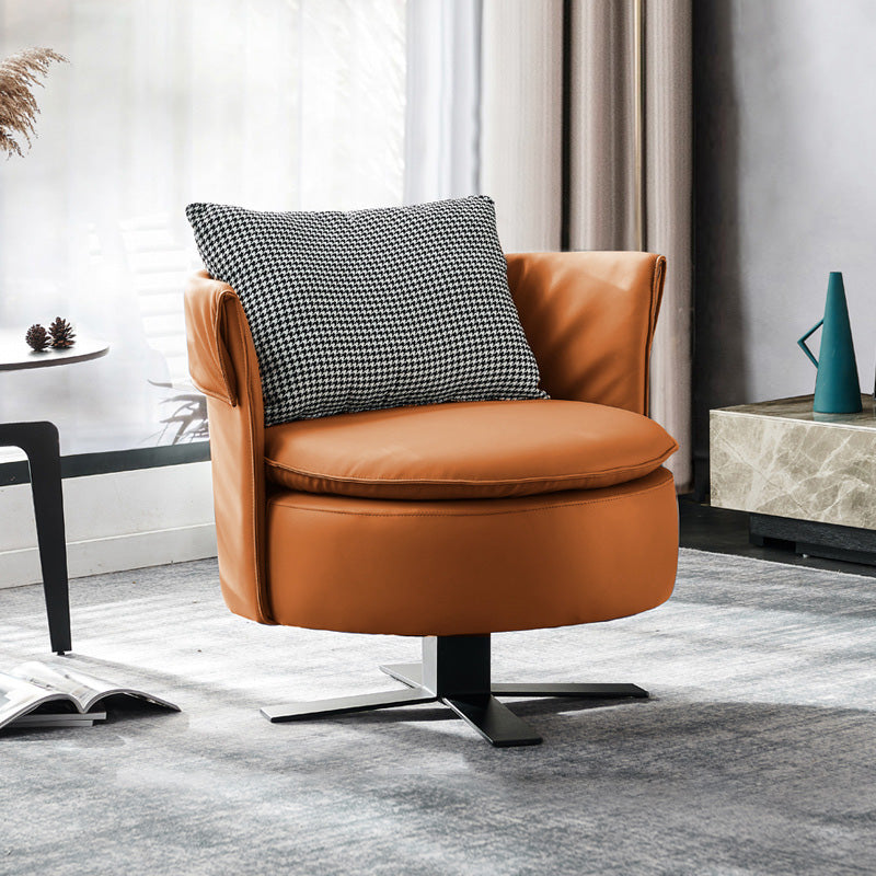 Modern Accent Armchair Contemporary Swivel Barrel Accent Chair Orange Microfiber Leather 1 Piece Clearhalo 'Accent Chairs' 'accent_chairs' 'Chairs & Seating' 'furn' 'furn_accent_chairs' 'Furniture' 'Living Room Furniture' 6462175