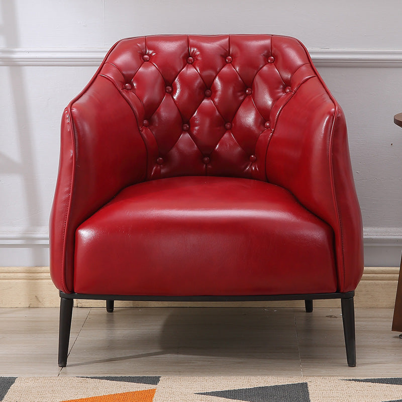 Modern Accent Armchair Contemporary Tufted Cushions Barrel Chair Red Faux Leather 1 Piece Clearhalo 'Accent Chairs' 'accent_chairs' 'Chairs & Seating' 'furn' 'furn_accent_chairs' 'Furniture' 'Living Room Furniture' 6462184