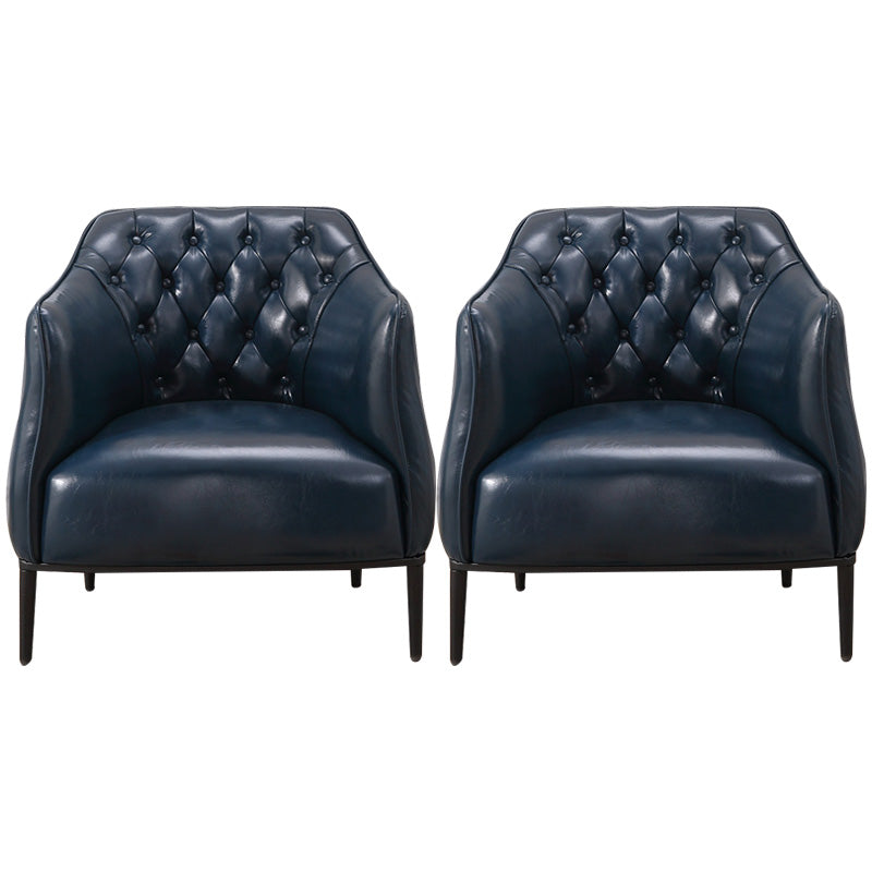 Modern Accent Armchair Contemporary Tufted Cushions Barrel Chair Blue Faux Leather 2 Piece Set Clearhalo 'Accent Chairs' 'accent_chairs' 'Chairs & Seating' 'furn' 'furn_accent_chairs' 'Furniture' 'Living Room Furniture' 6462186