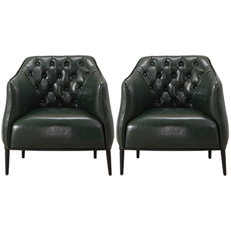 Modern Accent Armchair Contemporary Tufted Cushions Barrel Chair Green Faux Leather 2 Piece Set Clearhalo 'Accent Chairs' 'accent_chairs' 'Chairs & Seating' 'furn' 'furn_accent_chairs' 'Furniture' 'Living Room Furniture' 6462189