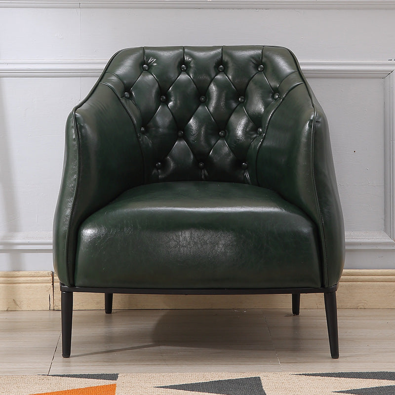 Modern Accent Armchair Contemporary Tufted Cushions Barrel Chair Green Faux Leather 1 Piece Clearhalo 'Accent Chairs' 'accent_chairs' 'Chairs & Seating' 'furn' 'furn_accent_chairs' 'Furniture' 'Living Room Furniture' 6462190