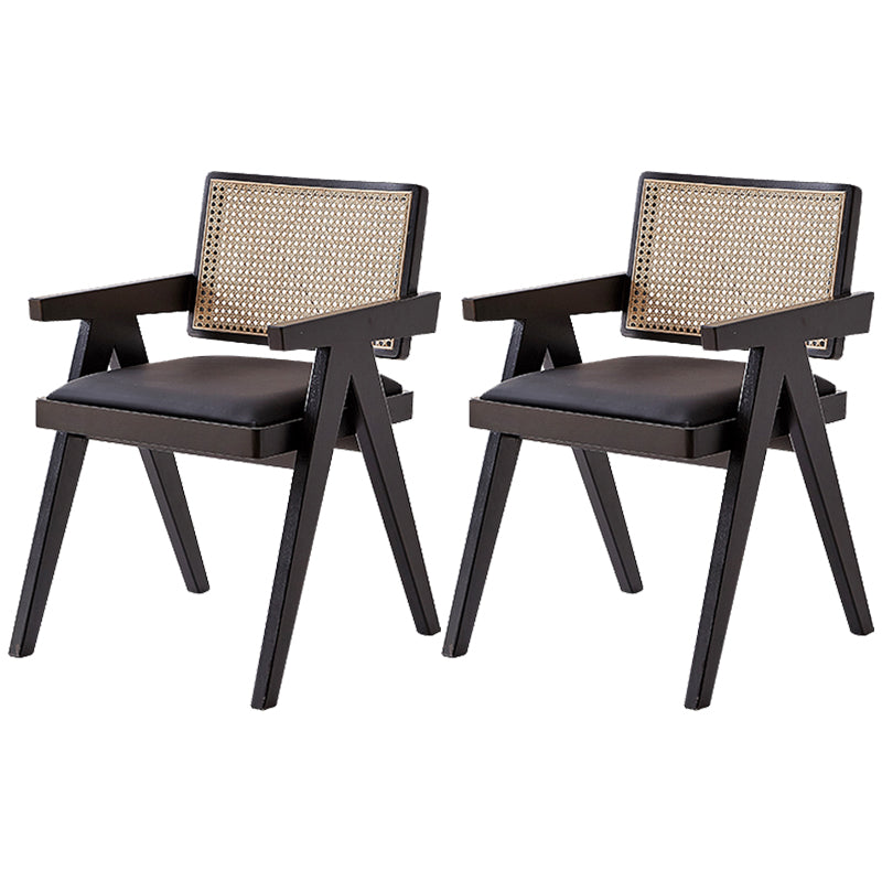 Wood Arms Included Chair Woven Back Lounge Chair for Living Room Black Cotton 2 Piece Set Clearhalo 'Accent Chairs' 'accent_chairs' 'Chairs & Seating' 'furn' 'furn_accent_chairs' 'Furniture' 'Living Room Furniture' 6462237