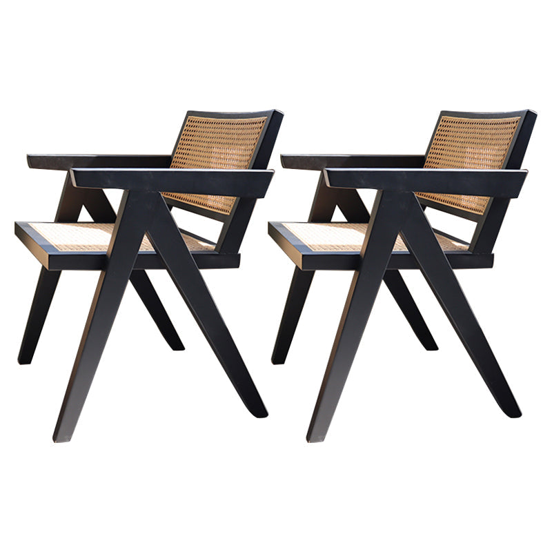 Wood Arms Included Chair Woven Back Lounge Chair for Living Room Black Wicker Rattan 2 Piece Set Clearhalo 'Accent Chairs' 'accent_chairs' 'Chairs & Seating' 'furn' 'furn_accent_chairs' 'Furniture' 'Living Room Furniture' 6462240