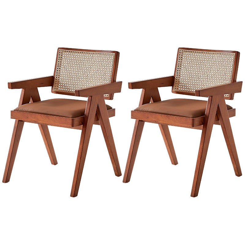 Wood Arms Included Chair Woven Back Lounge Chair for Living Room Walnut Cotton 2 Piece Set Clearhalo 'Accent Chairs' 'accent_chairs' 'Chairs & Seating' 'furn' 'furn_accent_chairs' 'Furniture' 'Living Room Furniture' 6462245