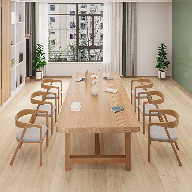 Rectangle Trestle Base Dining Table Modern Wood Table for Kitchen 86.6"L x 35.4"W x 29.5"H Without Chairs Clearhalo 'Dining Tables & Seating' 'Dining Tables' 'dining_table' 'furn' 'furn_dining_table' 'Furniture' 'Kitchen & Dining Furniture' 6463430