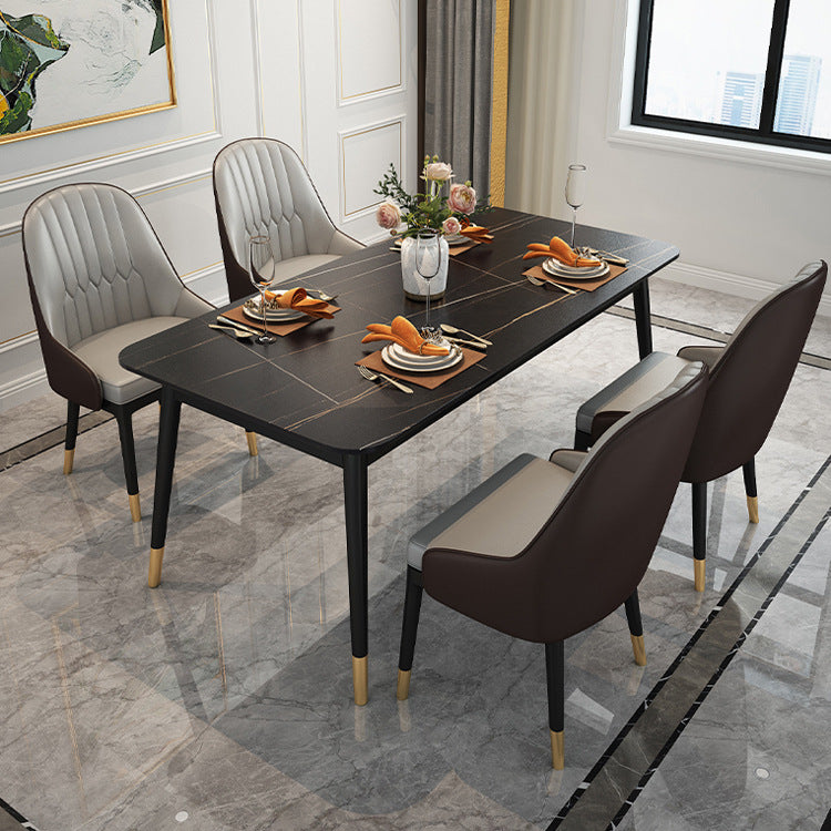 Rectangle 4 Legs Base Dining Table Modern Stone Table for Dining Room Black 78.7"L x 31.5"W x 29.5"H Without Chairs Clearhalo 'Dining Tables & Seating' 'Dining Tables' 'dining_table' 'furn' 'furn_dining_table' 'Furniture' 'Kitchen & Dining Furniture' 6463533