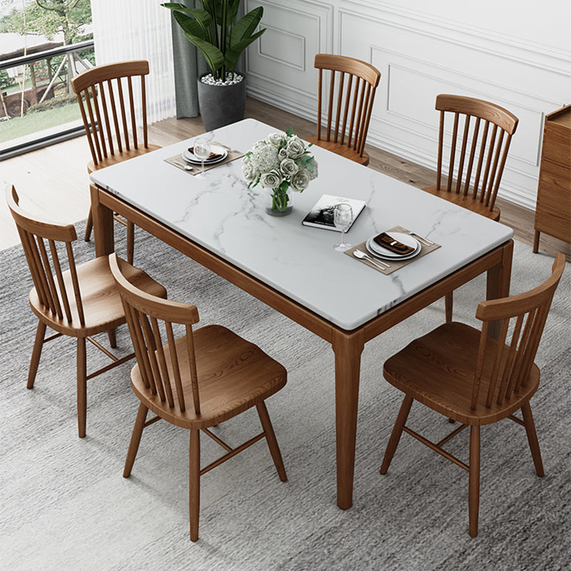 Mid-Century Rectangle Dining Table Stone Top Dining Table for Dining Room 59.1"L x 31.5"W x 29.5"H Without Chairs Clearhalo 'Dining Tables & Seating' 'Dining Tables' 'dining_table' 'furn' 'furn_dining_table' 'Furniture' 'Kitchen & Dining Furniture' 6463565