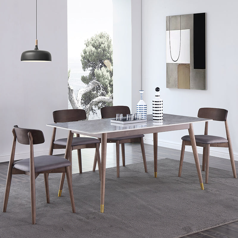 Rectangle Grey Dining Table Rubberwood Solid Wood Legs Dining Table 63"L x 31.5"W x 29.5"H Without Chairs Clearhalo 'Dining Tables & Seating' 'Dining Tables' 'dining_table' 'furn' 'furn_dining_table' 'Furniture' 'Kitchen & Dining Furniture' 6463596