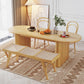 Mesa de comedor ovalada moderna de madera maciza con pedestal doble en color natural