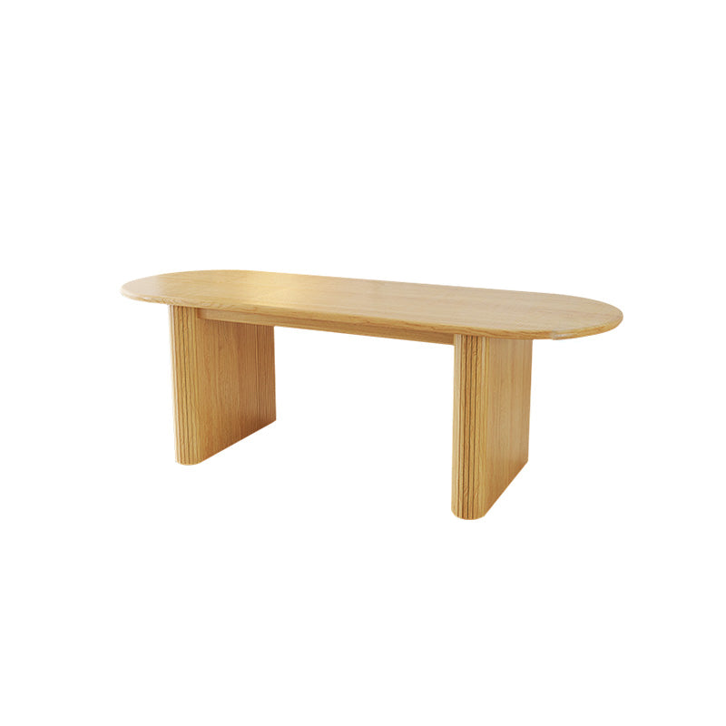 Mesa de comedor ovalada moderna de madera maciza con pedestal doble en color natural