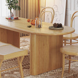 Mesa de comedor ovalada moderna de madera maciza con pedestal doble en color natural