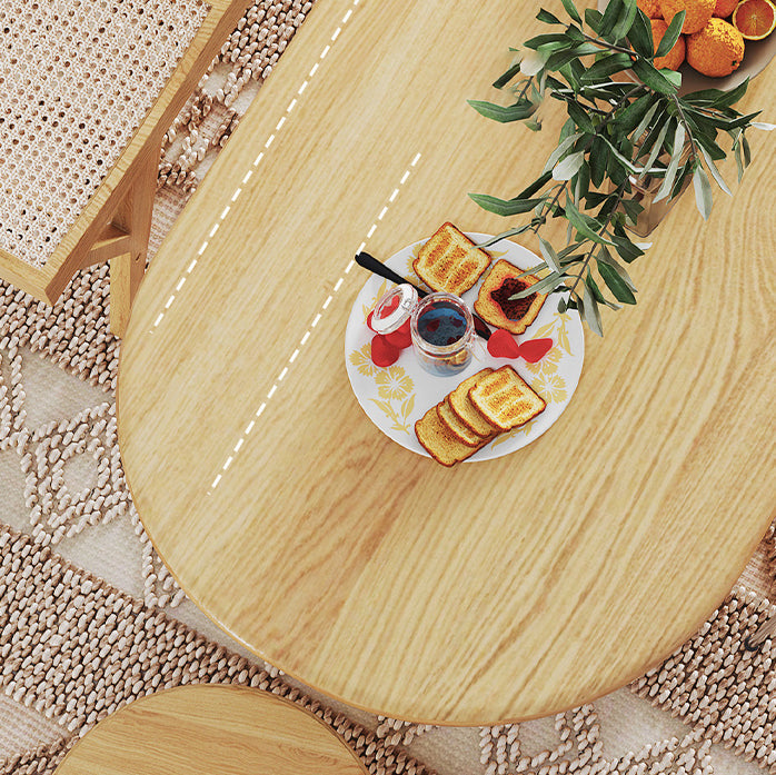 Mesa de comedor ovalada moderna de madera maciza con pedestal doble en color natural