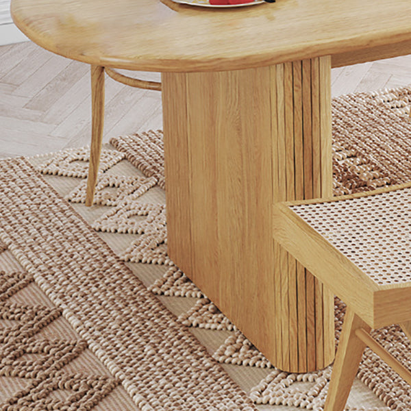 Mesa de comedor ovalada moderna de madera maciza con pedestal doble en color natural