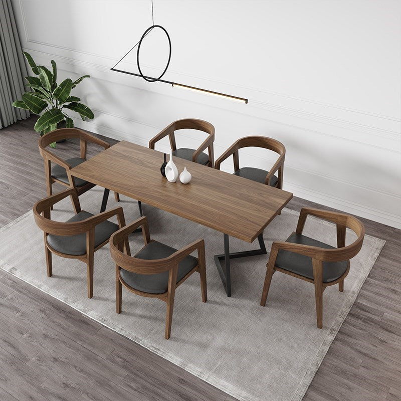Industrial Double Pedestal Table Metal Frame Rectangle Dining Table 55.1"L x 27.6"W x 29.5"H Without Chairs Clearhalo 'Dining Tables & Seating' 'Dining Tables' 'dining_table' 'furn' 'furn_dining_table' 'Furniture' 'Kitchen & Dining Furniture' 6463623