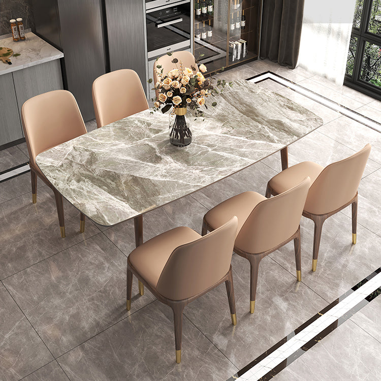 Rectangle Stone Top Dining Table Mid-Century Solid Wood Legs for Home Kitchen Dinner