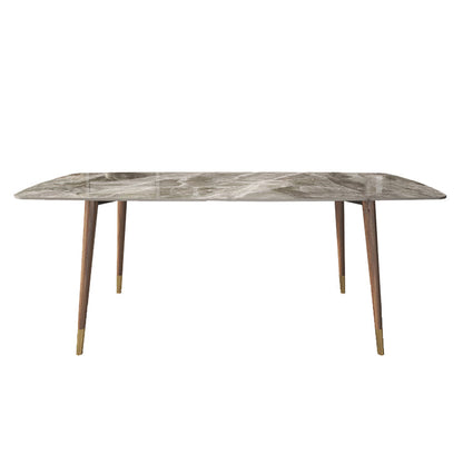 Rectangle Stone Top Dining Table Mid-Century Solid Wood Legs for Home Kitchen Dinner