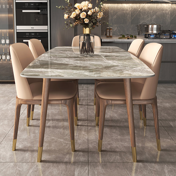 Rectangle Stone Top Dining Table Mid-Century Solid Wood Legs for Home Kitchen Dinner