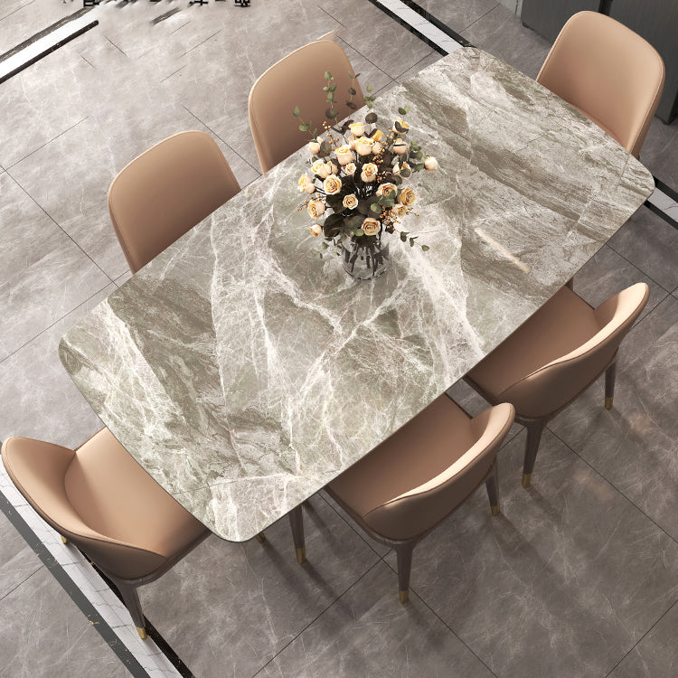 Rectangle Stone Top Dining Table Mid-Century Solid Wood Legs for Home Kitchen Dinner