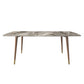 Rectangle Stone Top Dining Table Mid-Century Solid Wood Legs for Home Kitchen Dinner