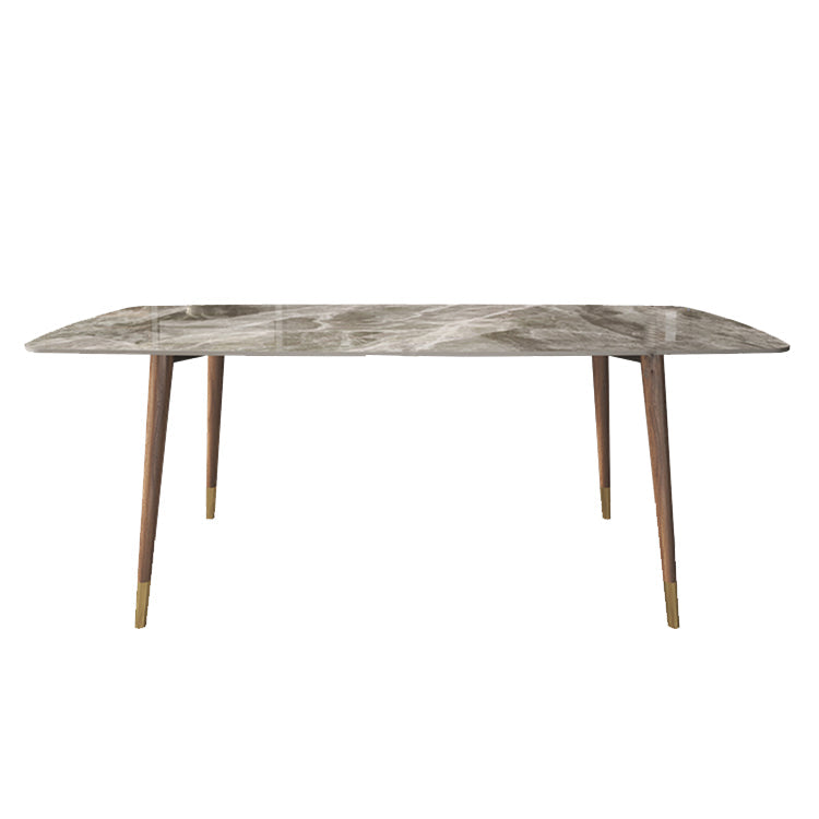 Rectangle Stone Top Dining Table Mid-Century Solid Wood Legs for Home Kitchen Dinner