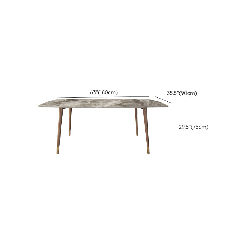 Rectangle Stone Top Dining Table Mid-Century Solid Wood Legs for Home Kitchen Dinner