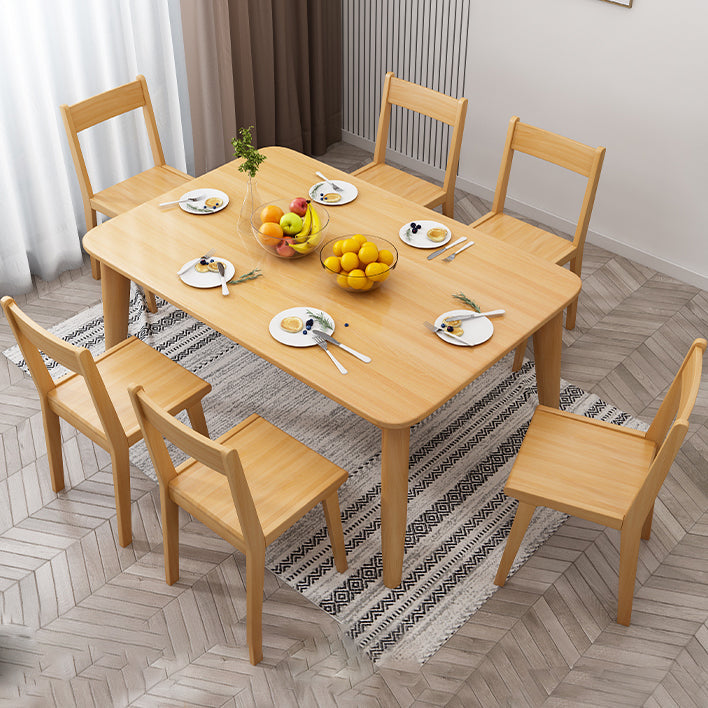 Rubberwood Solid Wood Dining Table Mid-Century Rectangle Table in Natural and Walnut
